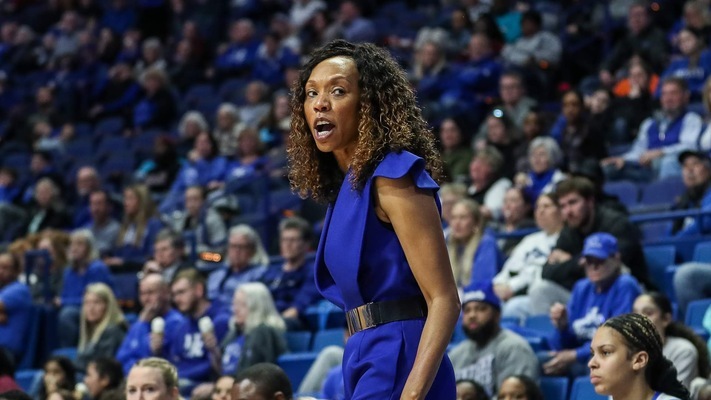 Embattled Kentucky head coach Kyra Elzy not happy with the referees during game versus No. 1-ranked South Carolina (Danny Pendleton Photo Credit)